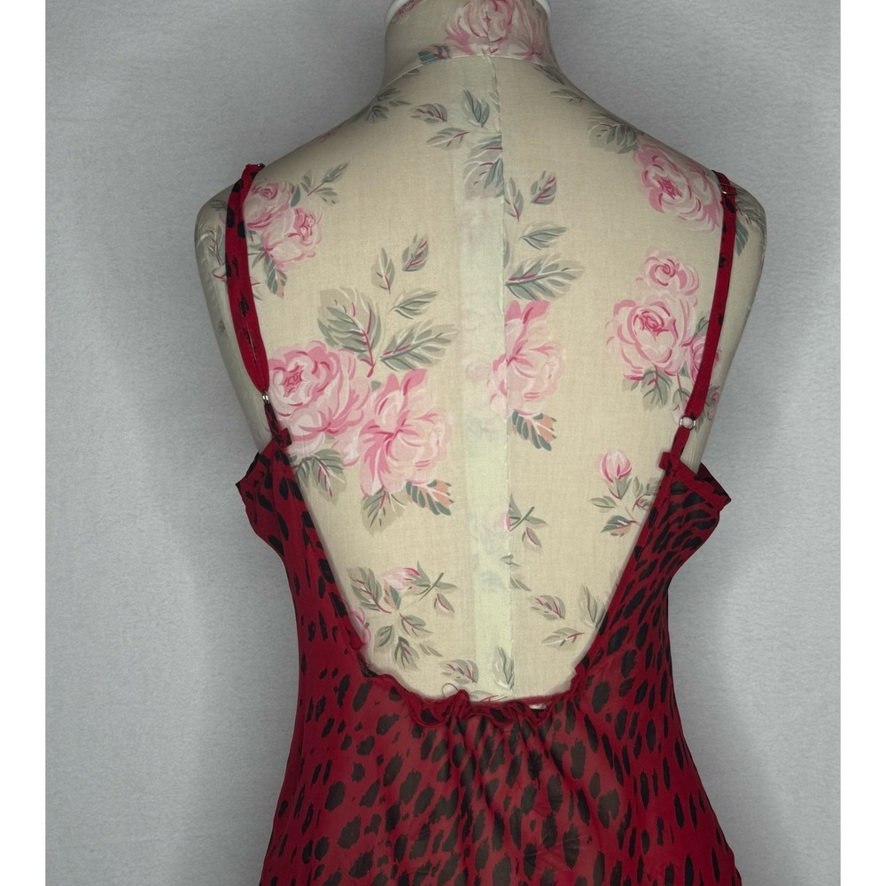 Baby Phat Y2K Red Leopard Print Mesh Chemise Slip Dress Lace Ruffle Hem S Sheer - Picture 11 of 12